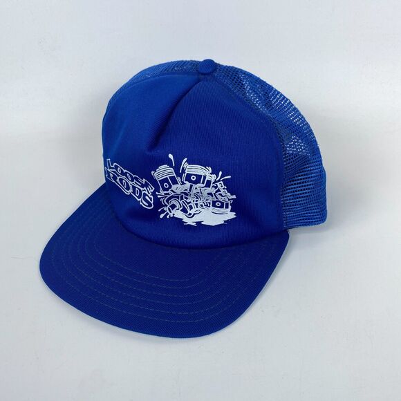 Mens Truckers Cap Hat One‎ Size Blue Mesh Back Flat Brim Loose Rods Strapbaack - Picture 1 of 6